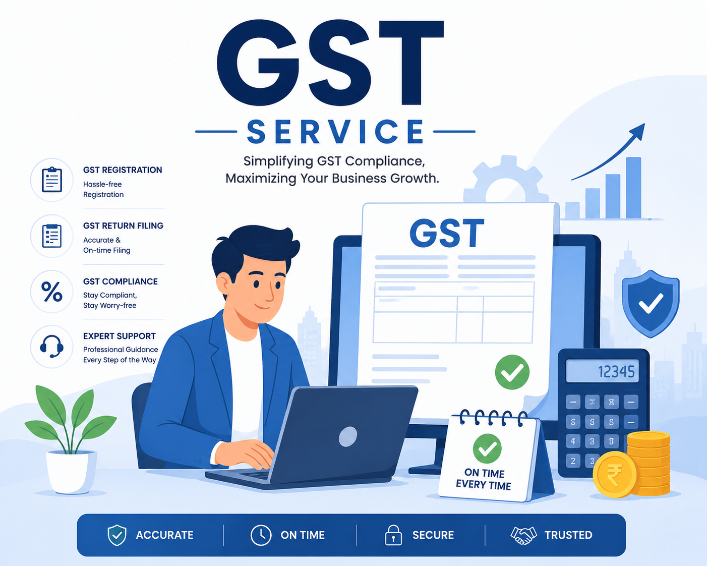 GST professionals working on financial documents, compliance and tax advisory